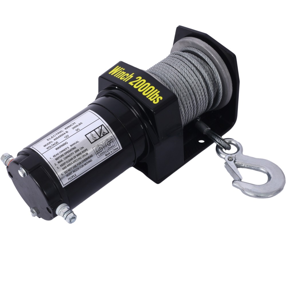 2000lb 12V ATV/UTV Electric Winch, Off-Road Steel Cable Winch for Towing Trailer