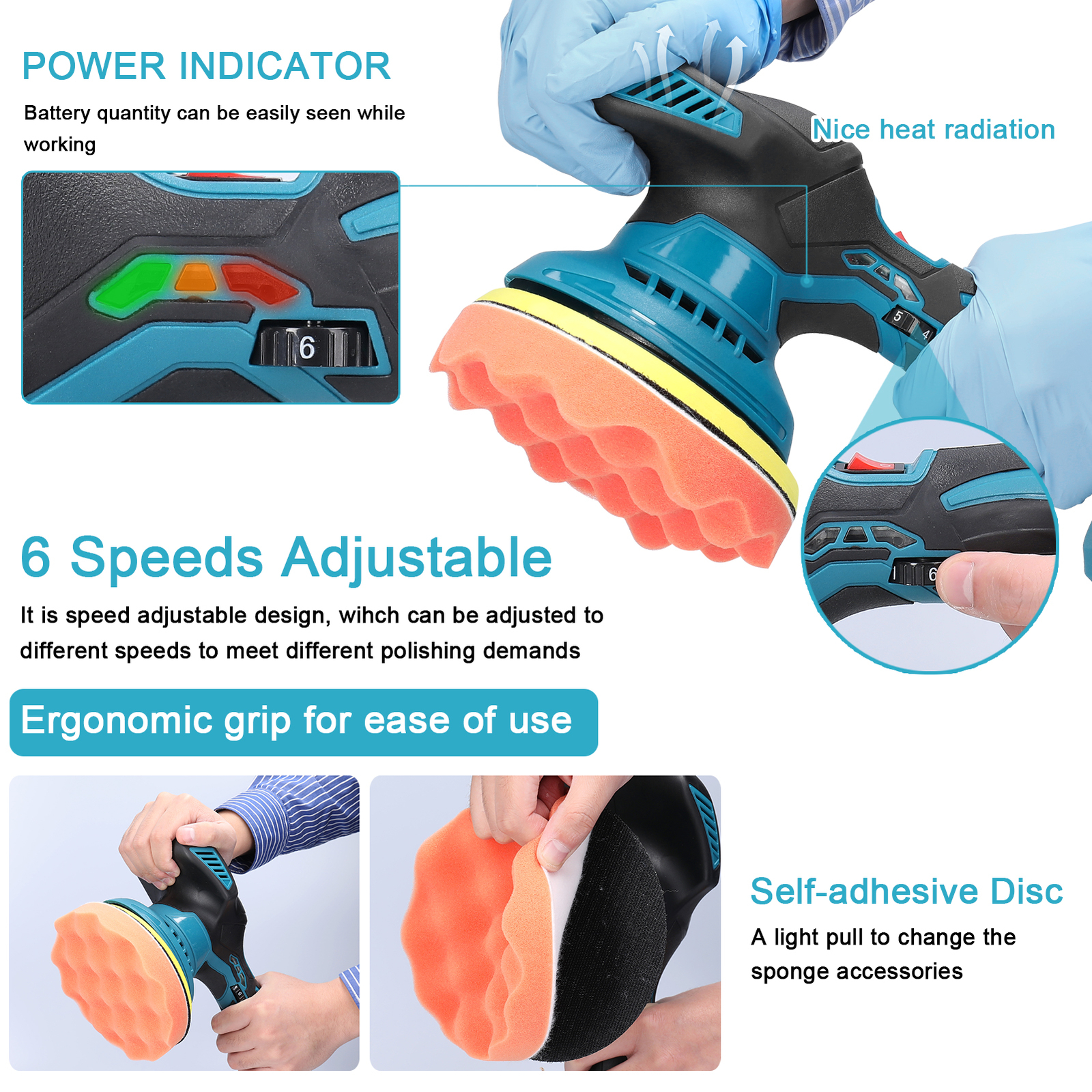 Dual Action Car Polisher Buffer Cordless 6 Inch Sander Polishing Kit w/2 Battery