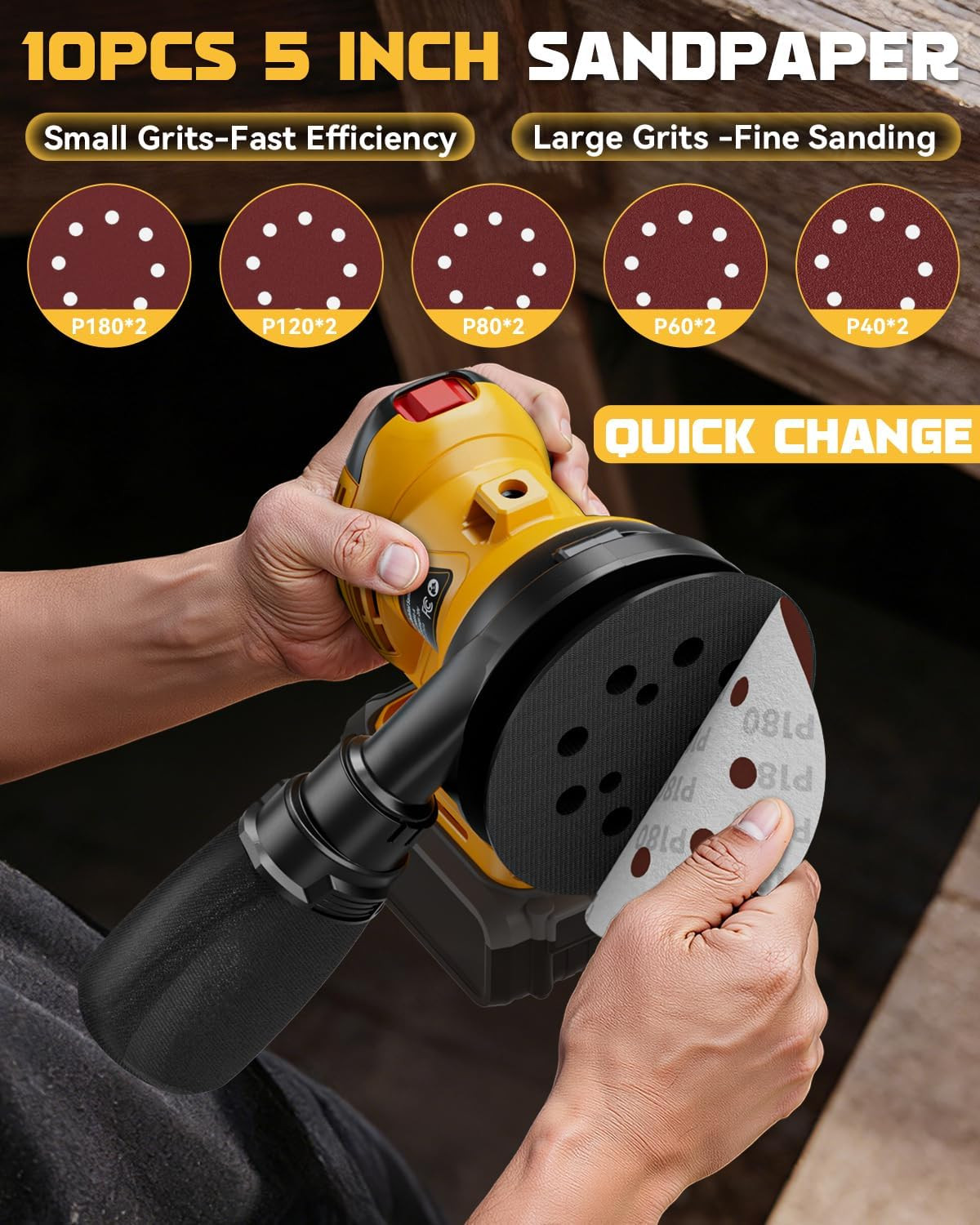 Cordless Random Orbital Sander Compatible with Dewalt Battery (Tool Only) 15000