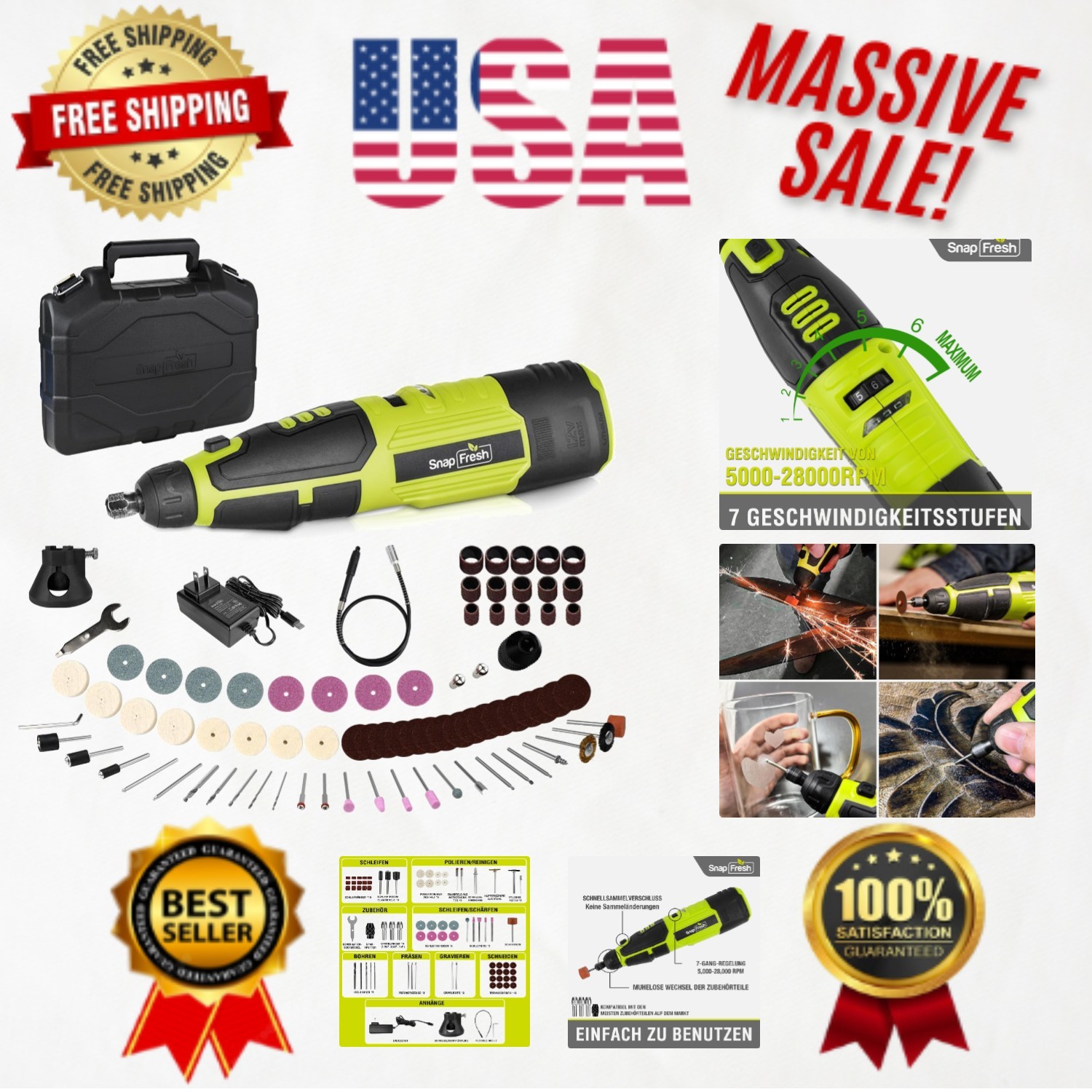 Lightweight 12V Rotary Tool Kit with Flex Shaft and 80+ Accessories for Crafts