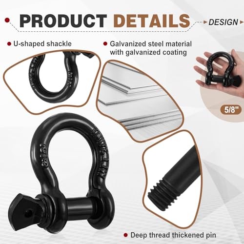 Pack D Ring Shackle Heavy Duty with Screw Pin Galvanized Coating for 5/8&Prime; 6