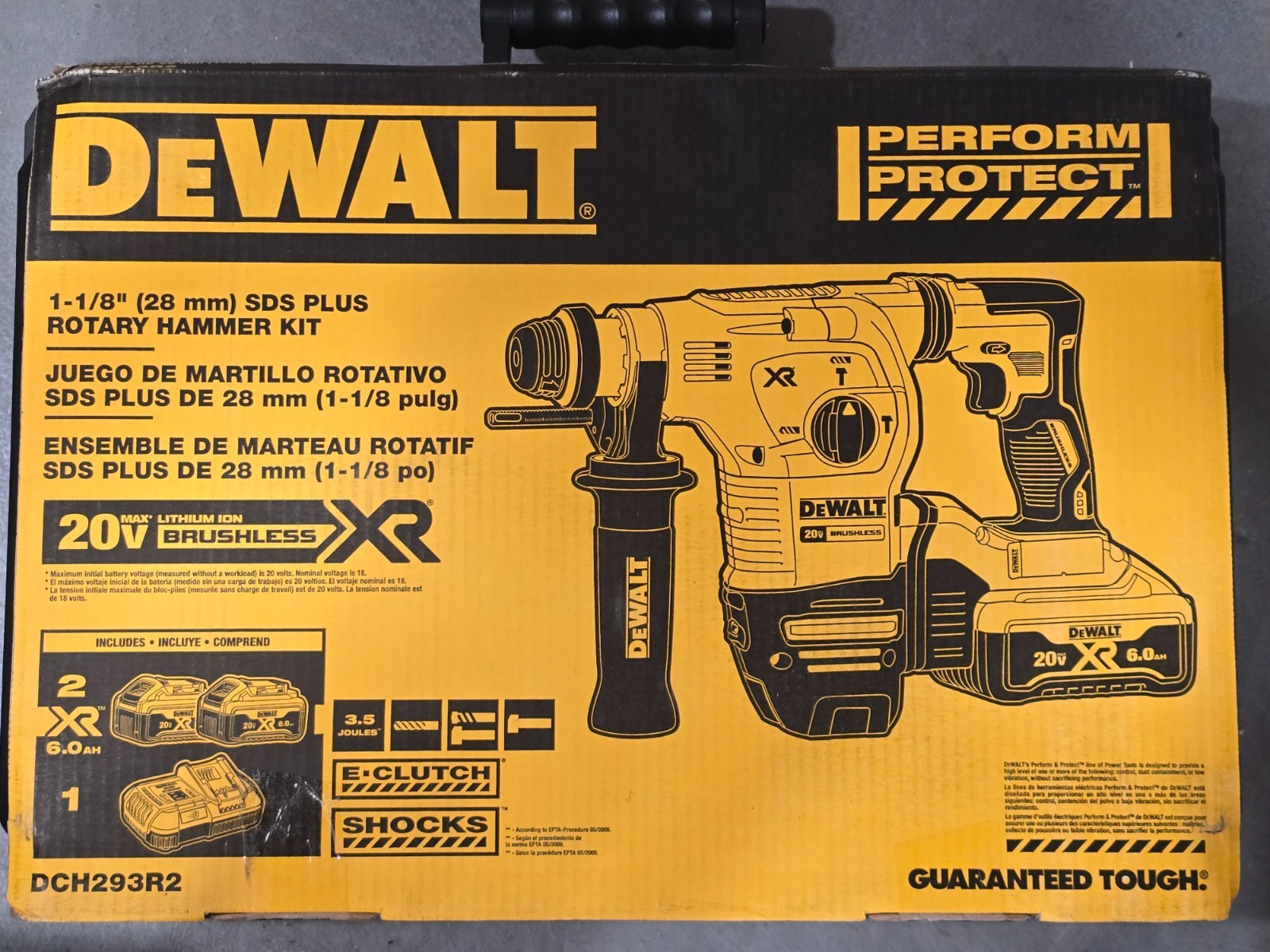 Dewalt – DCH293R2 – 20V Cordless Brushless 1-1/8 in. Rotary Hammer W/ 2 6AH BATT