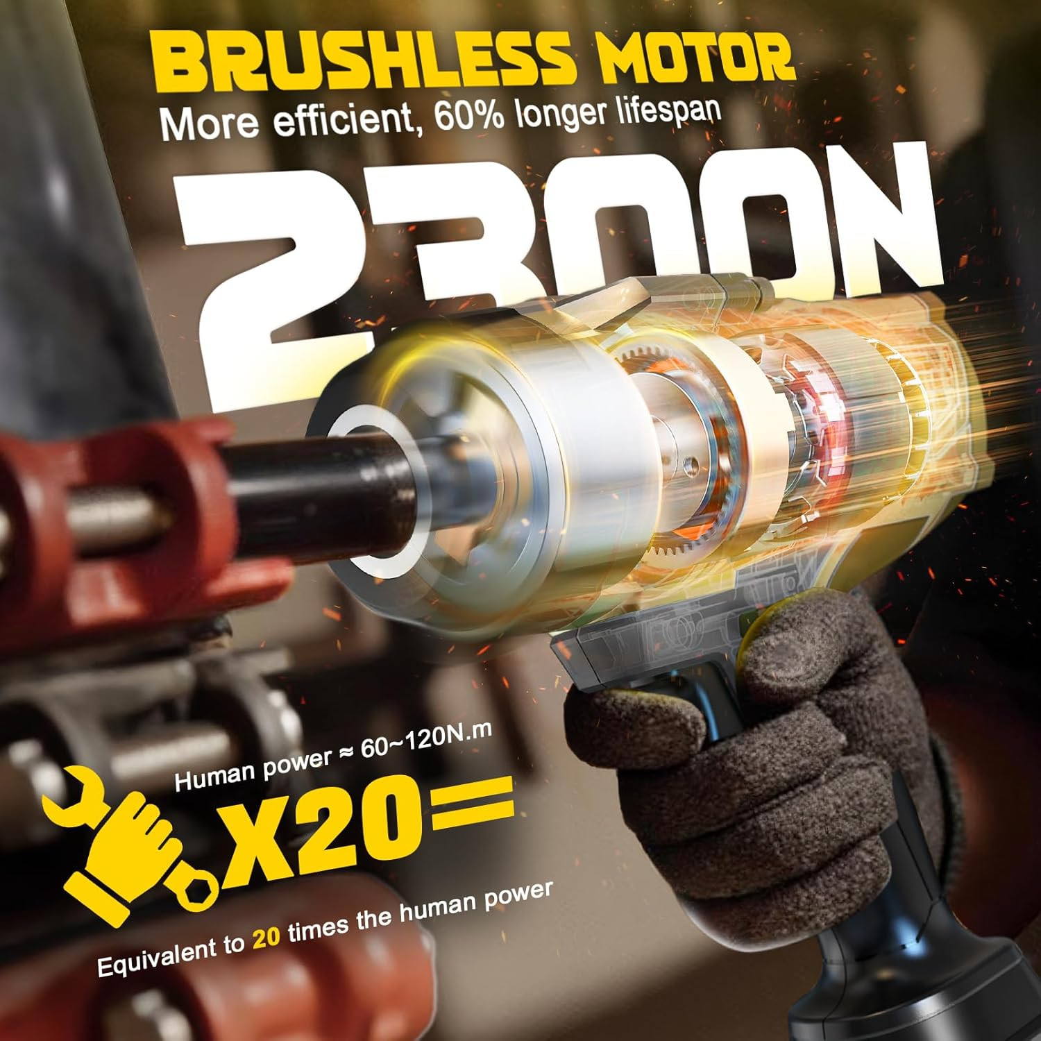 Cordless Impact Wrench 1/2&Prime; Compatible with Dewalt 20V Battery, 1700 Ft-Lbs (230