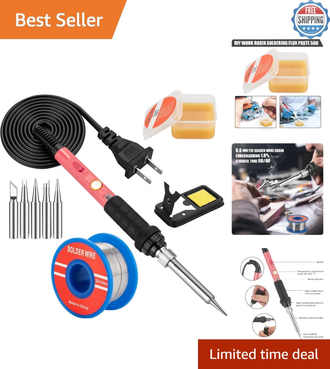 10-in-1 Adjustable Temperature Soldering Iron – Fast Heating & Essential Tools