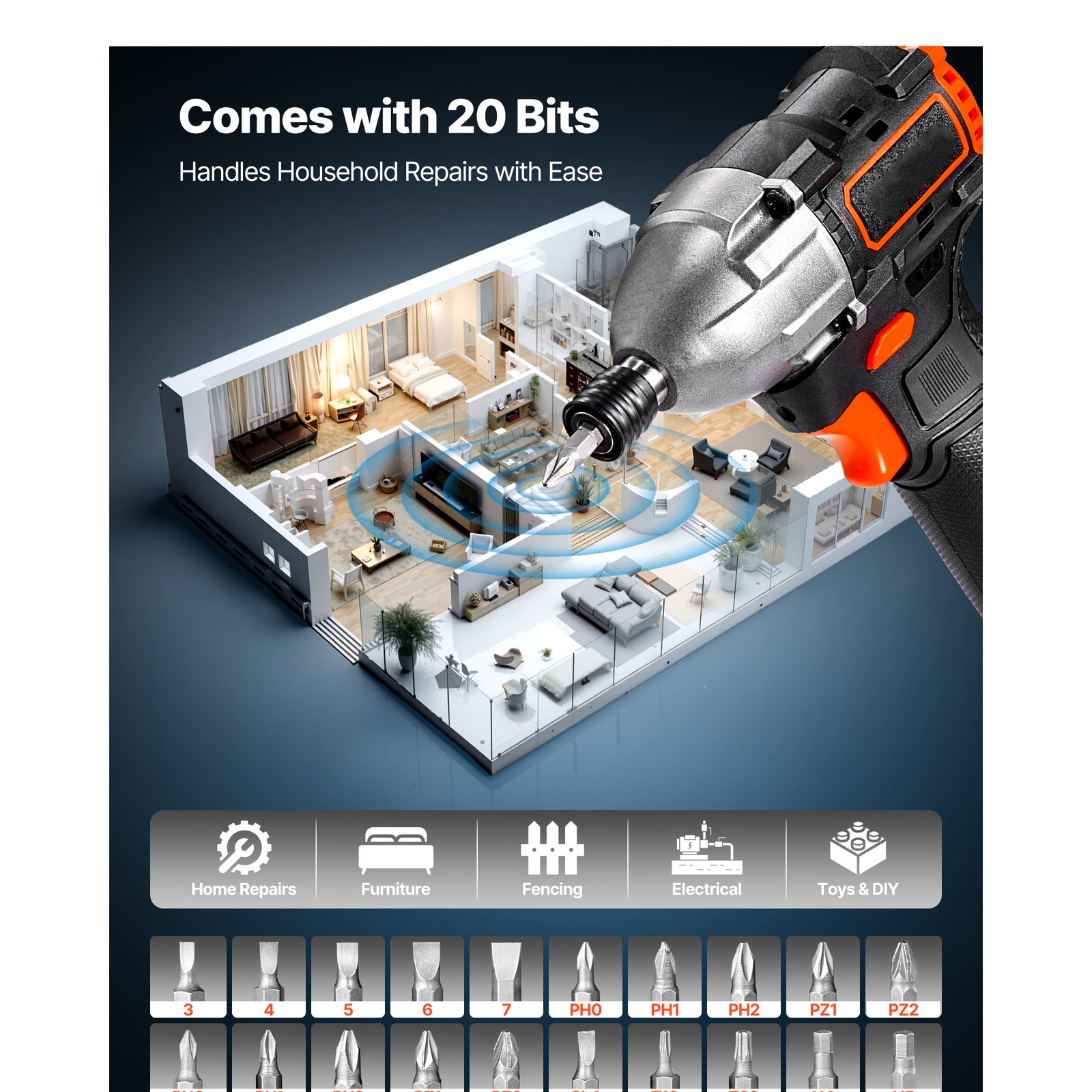 Uimoso Cordless Impact Driver 1/4 In 12V Brushless Motor 3000 RPM