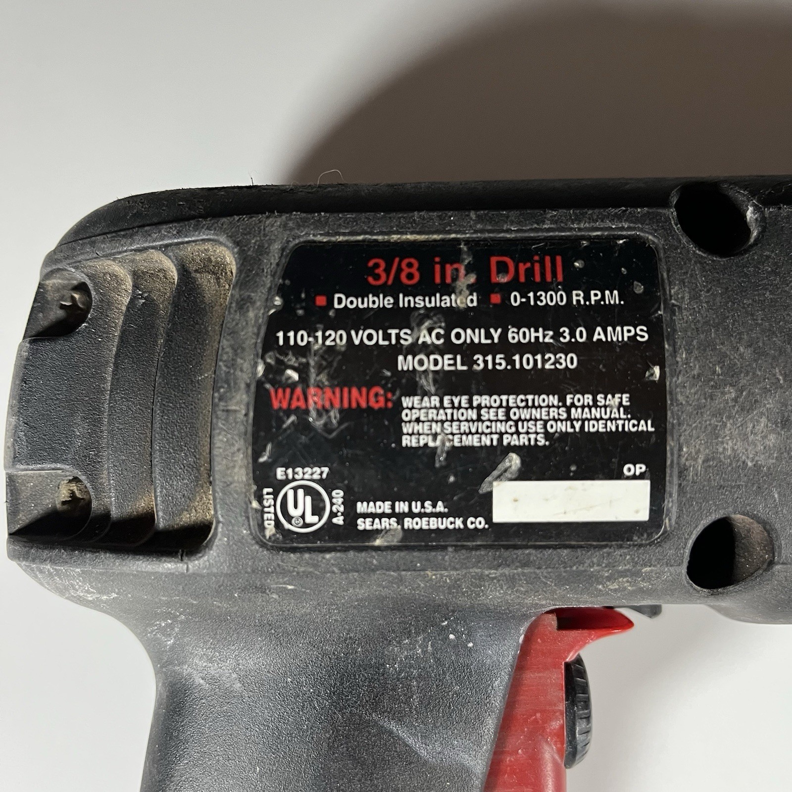 Vintage Sears Craftsman Variable Speed Reversible 3/8 Inch Drill #315.101230