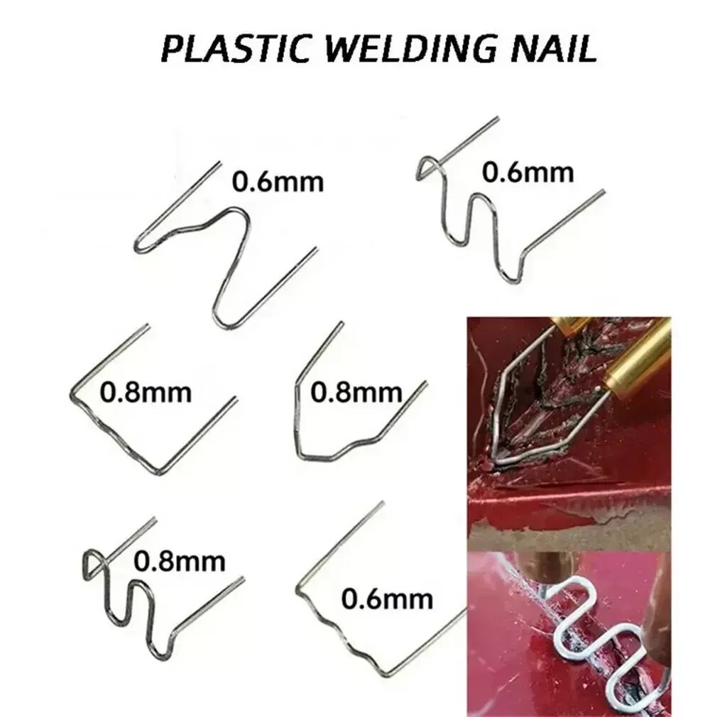 600 Pcs Plastic Welding Nails, 6 Styles, with Storage Case, 0.6-0.8 Mm Vari