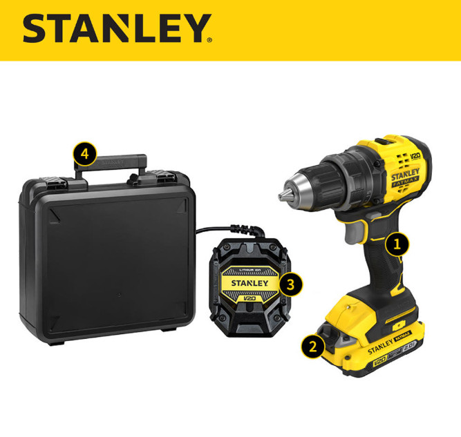 STANLEY 20V MAX V20 Cordless Compact Drill Driver Kit SBD714D1K w/ 2.0Ah Battery