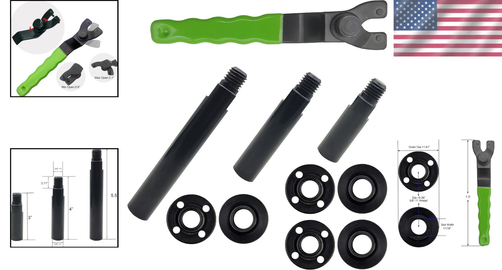 3-Piece Angle Grinder Extension Kit: 5/8&Prime;-11 Rods for Effortless Polishing