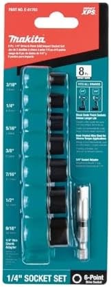 Makita E-01703 Impact XPS™ 8 Pc. 1/4&Prime; Drive 6-Point SAE Impact Socket Set w/Stan