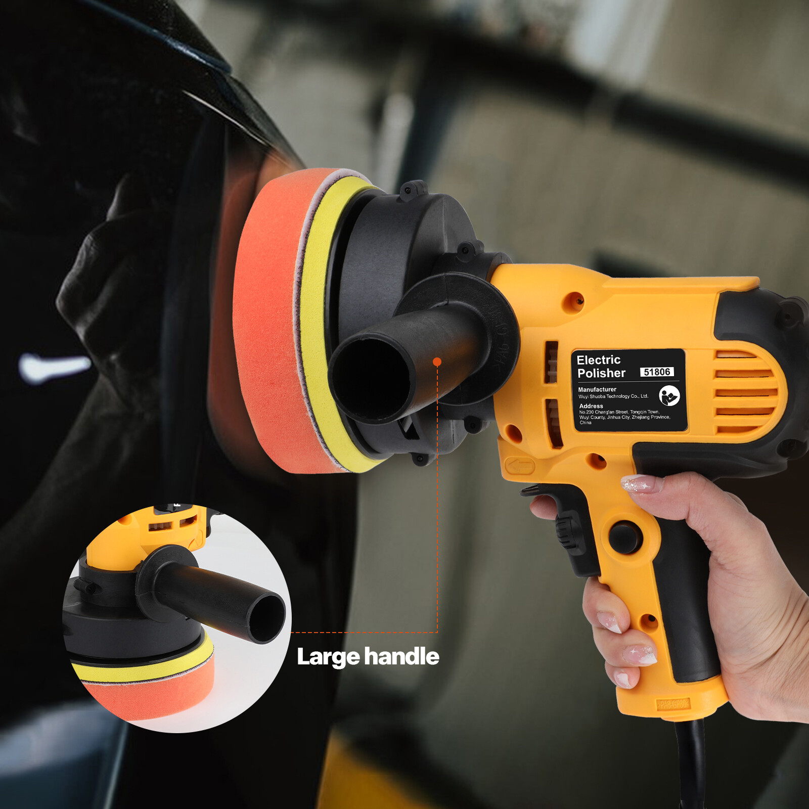 800W Car Polisher Buffer Sander Polishing Machine Kit Waxing with 5&Prime; Pad Bonnet