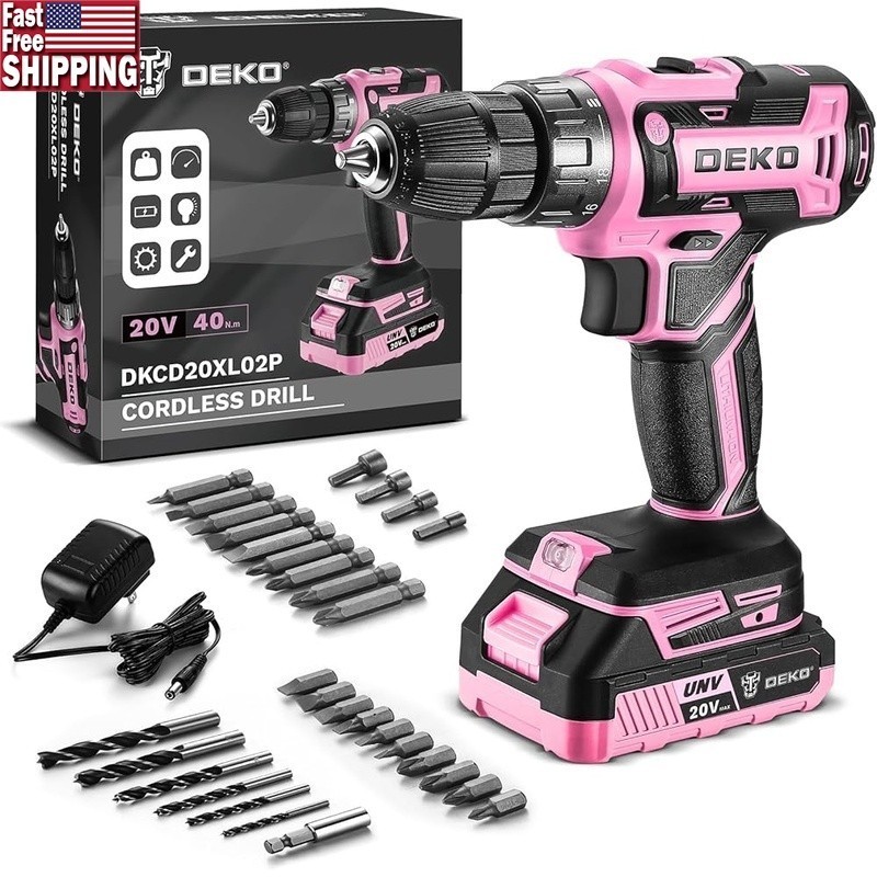 20V Cordless Power Drill Set W/ 18+1 Torque 1350RPM Battery & Accessories New