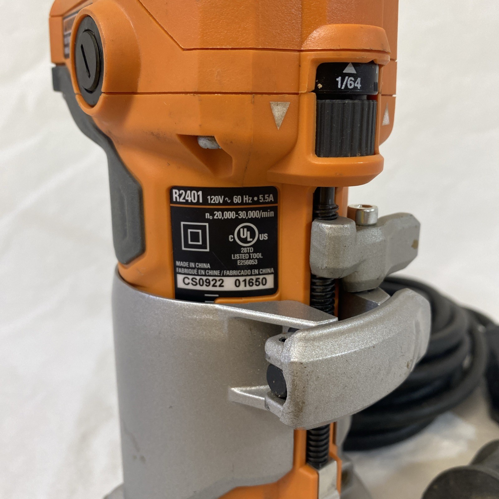 RIDGID R2401 1.5HP 5.5A Corded Compact Variable Speed Lighted Trim Router Orange