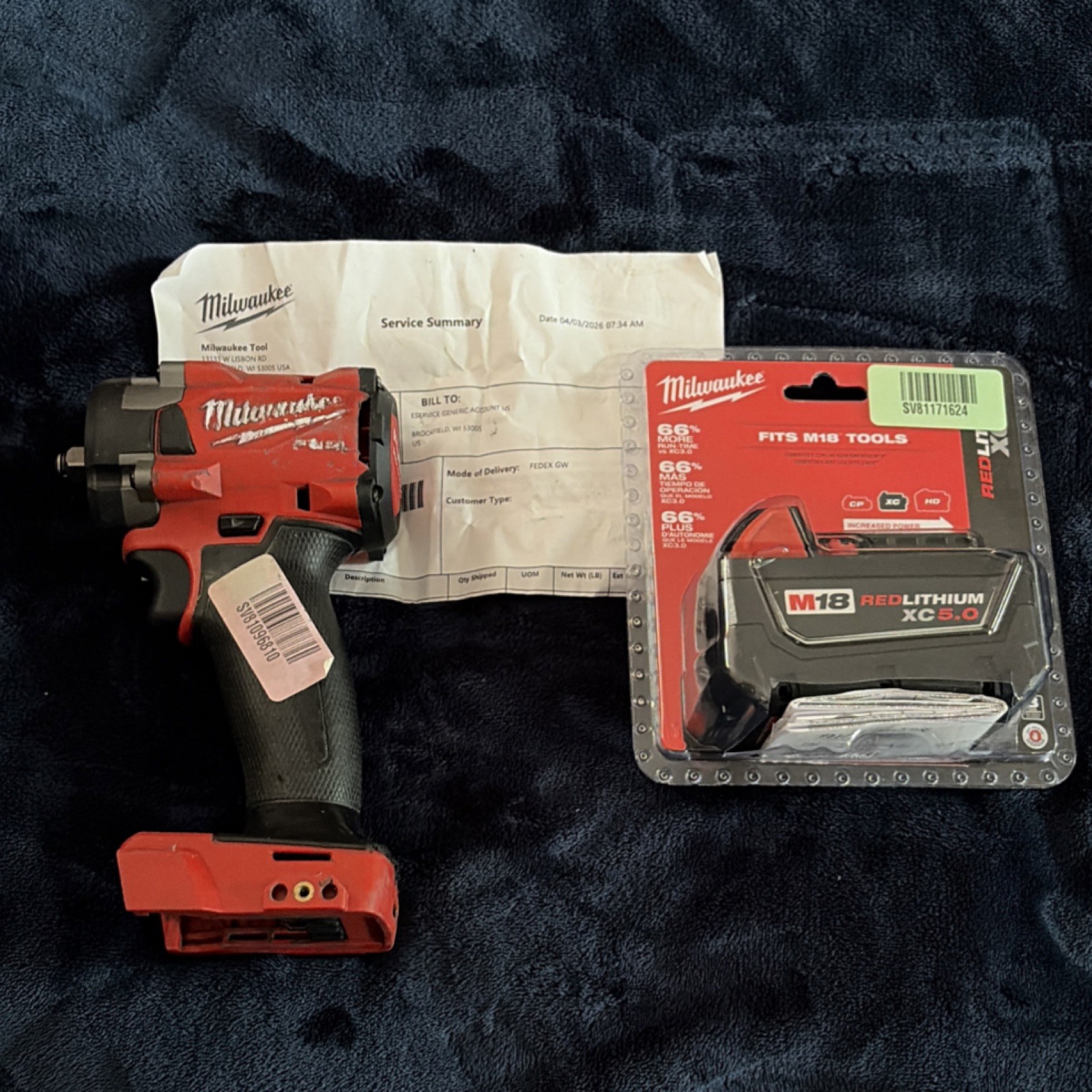 Milwaukee M18 1/2” Impact Wrench Used Serviced by Milwaukee + New XC 5.0 Battery