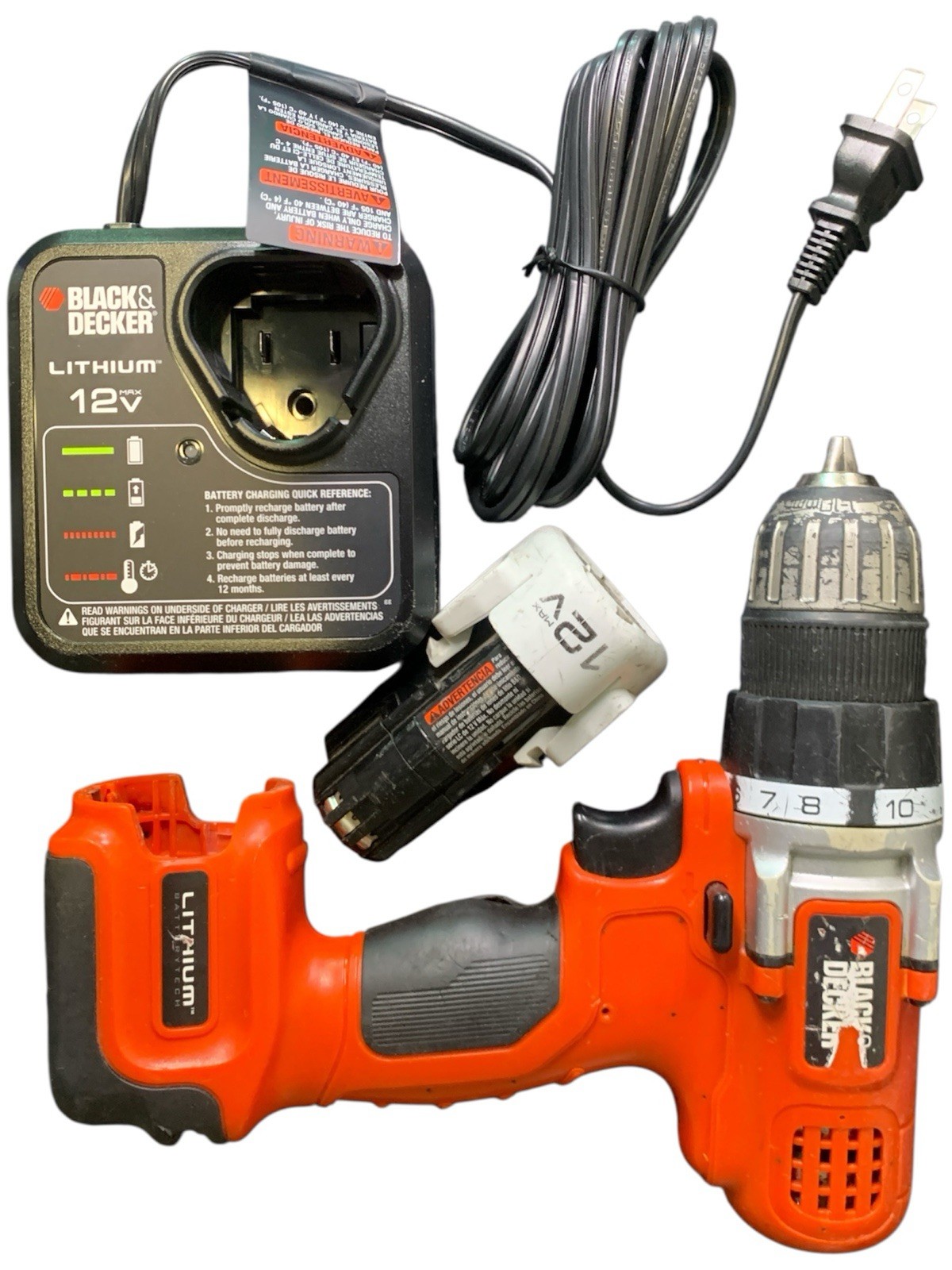 Black & Decker 12v Lithium Cordless Drill LDX112 Battery & Charger Tested Works