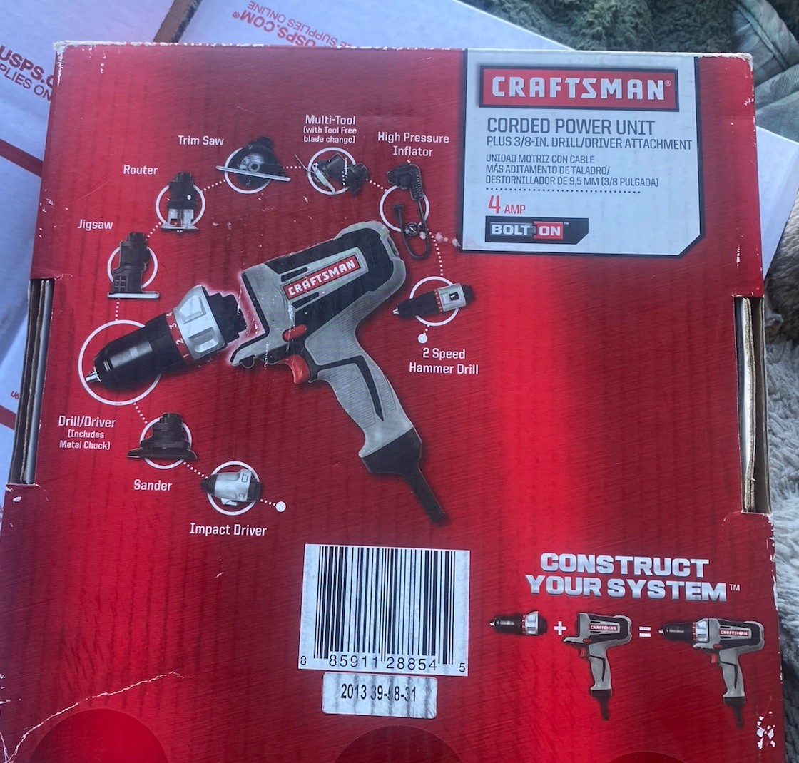 Craftsman Corded 4 Amp Bolt On Drill , New In Box 100 Piece Bit Set