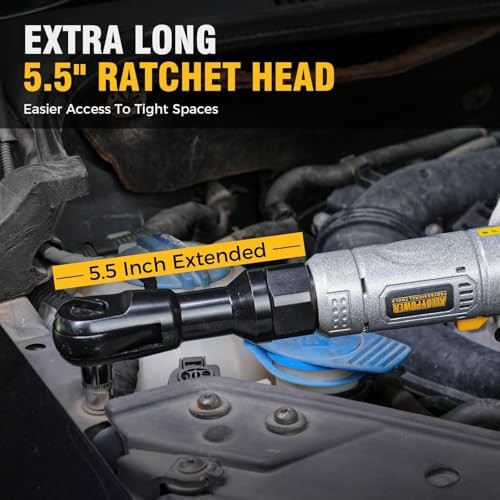 3/8&Prime; Cordless Ratchet Wrench Set, 60FT-LBS(80N.m) Electric Ratchet, 12V Yellow