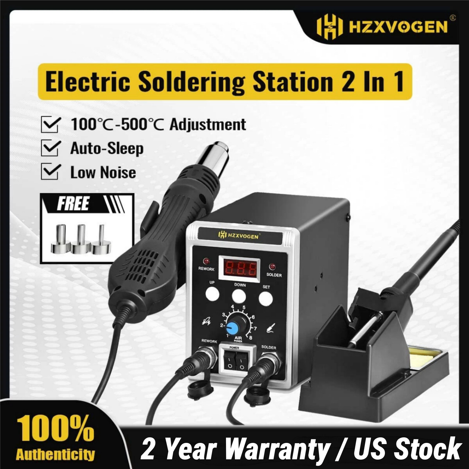 HZXVOGEN 700W Soldering Iron Station Hot Air Gun 2 in 1 Rework Station Gun Iron