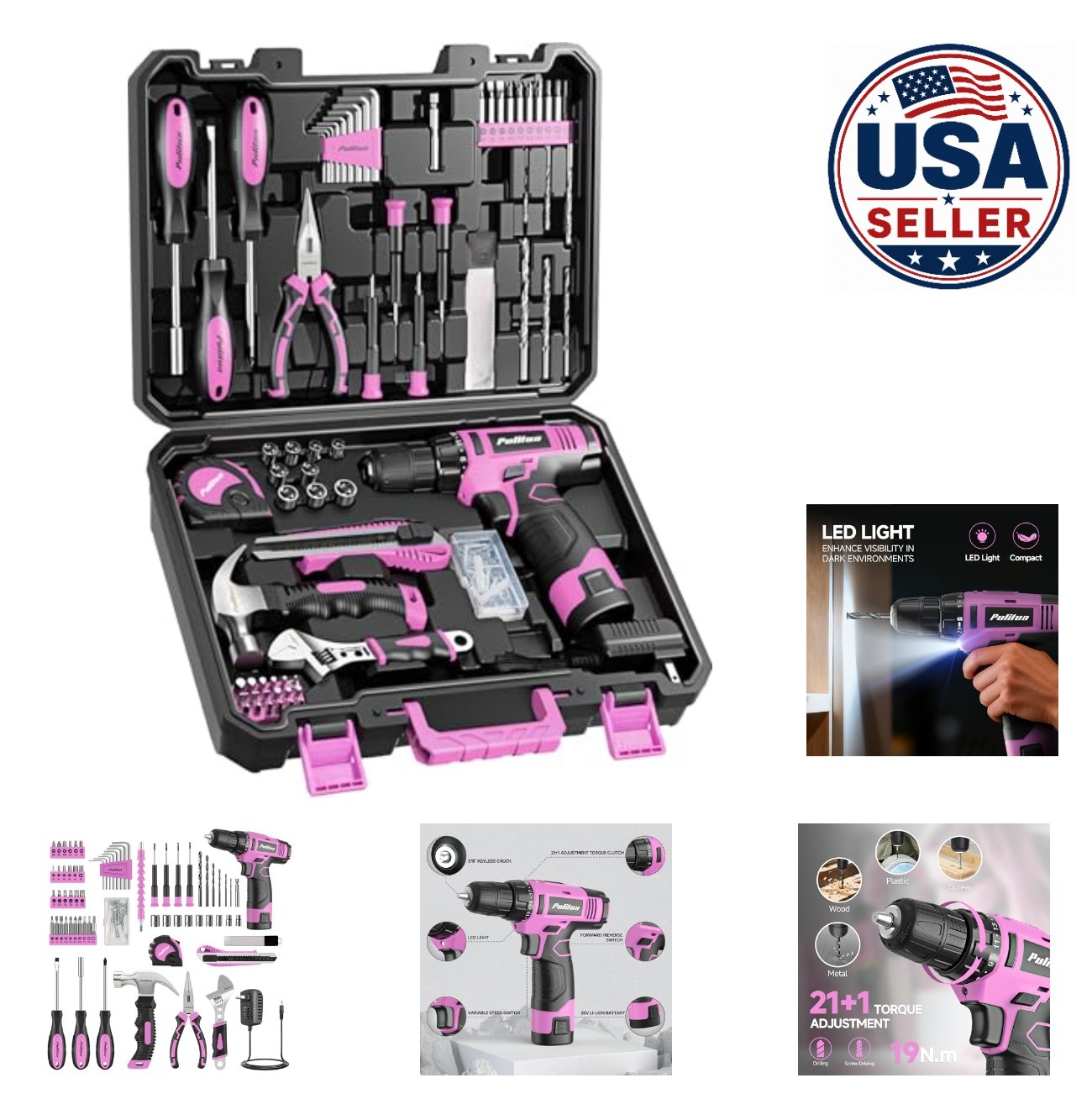 149 Piece Pink Cordless Drill Set 12V 1300mAh Home Tool Kit with Charger Battery
