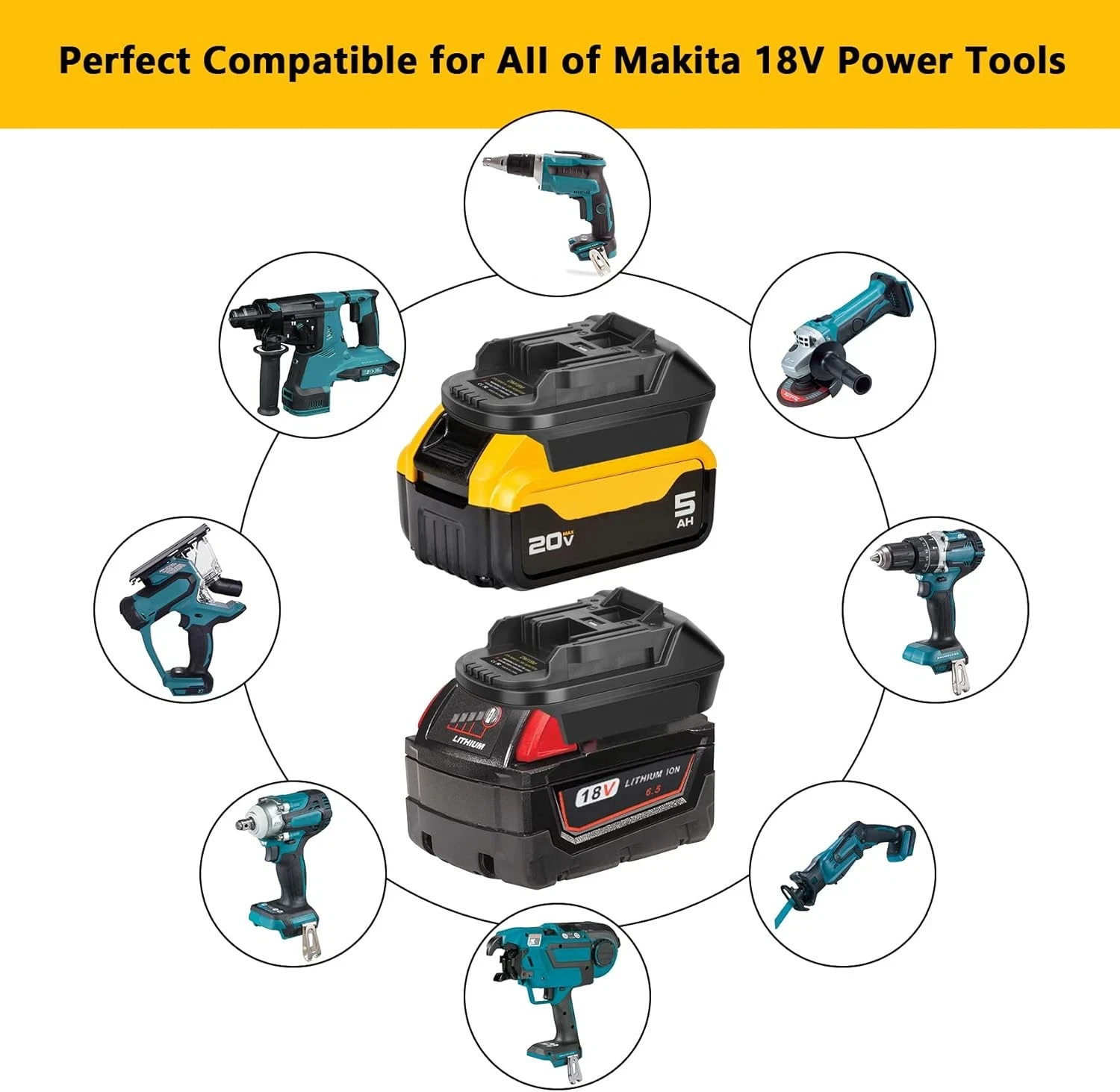 1X USB Battery Adapter for Dewalt 20V Milwaukee 18V Convert to Makita 18V Tool