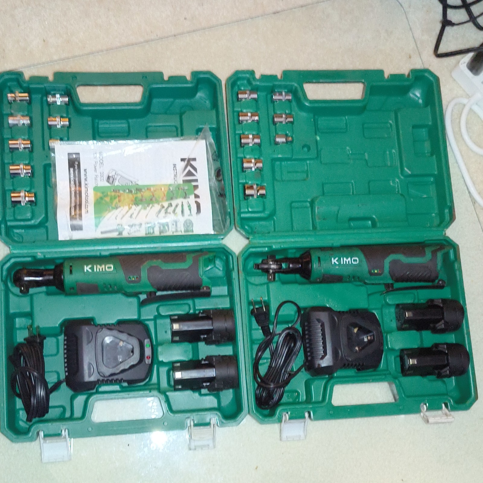 2 Kimo Cordless Electric Ratchet Wrenches 3/8 12V 1 PARTS 1 GOOD SEE DESCRIPTION