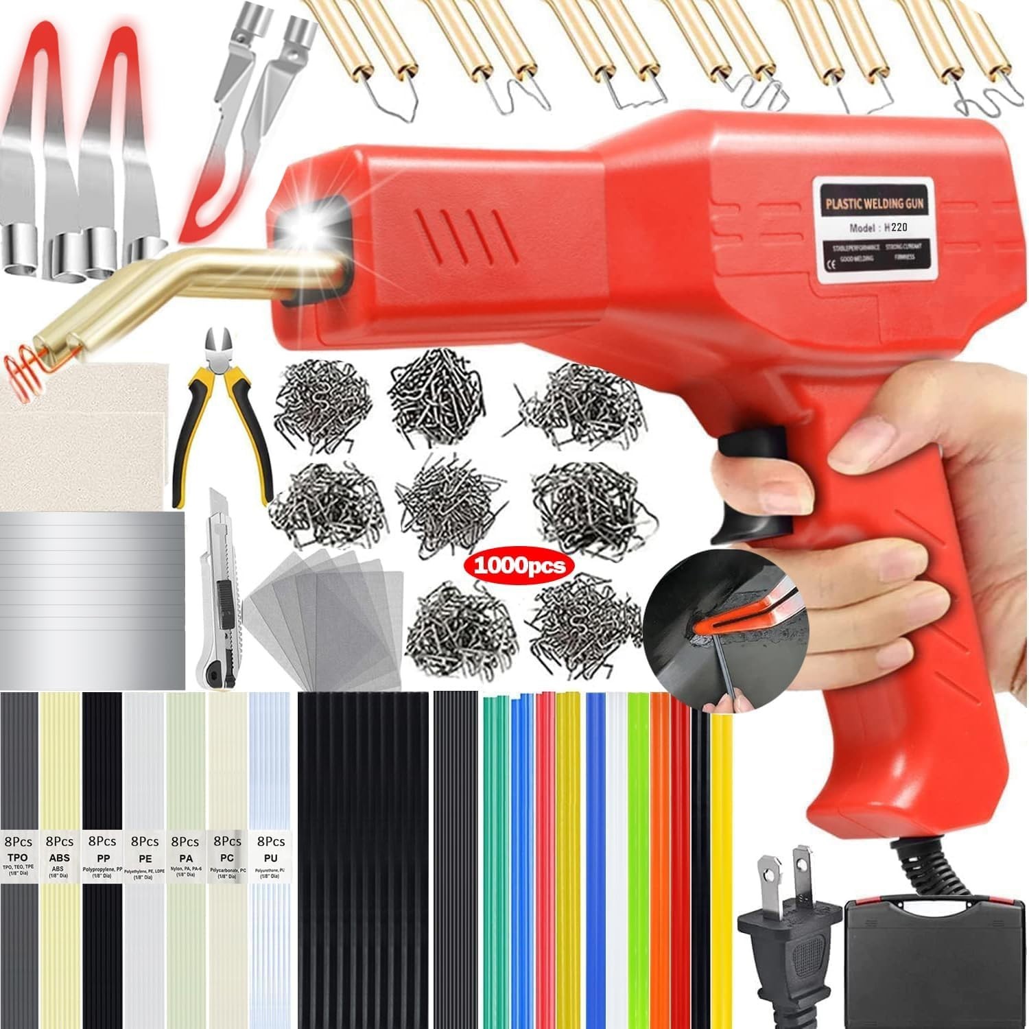 220W Plastic Welder Kit – 2-in-1 Hot Stapler & Welding Rods for Car Bumper Repai