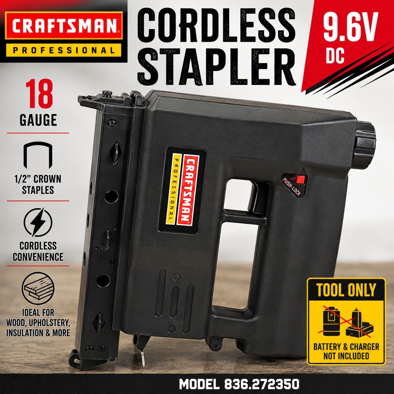 Craftsman Professional 9.6V Cordless 1/2-Inch Crown Staple Gun Model 836.272350