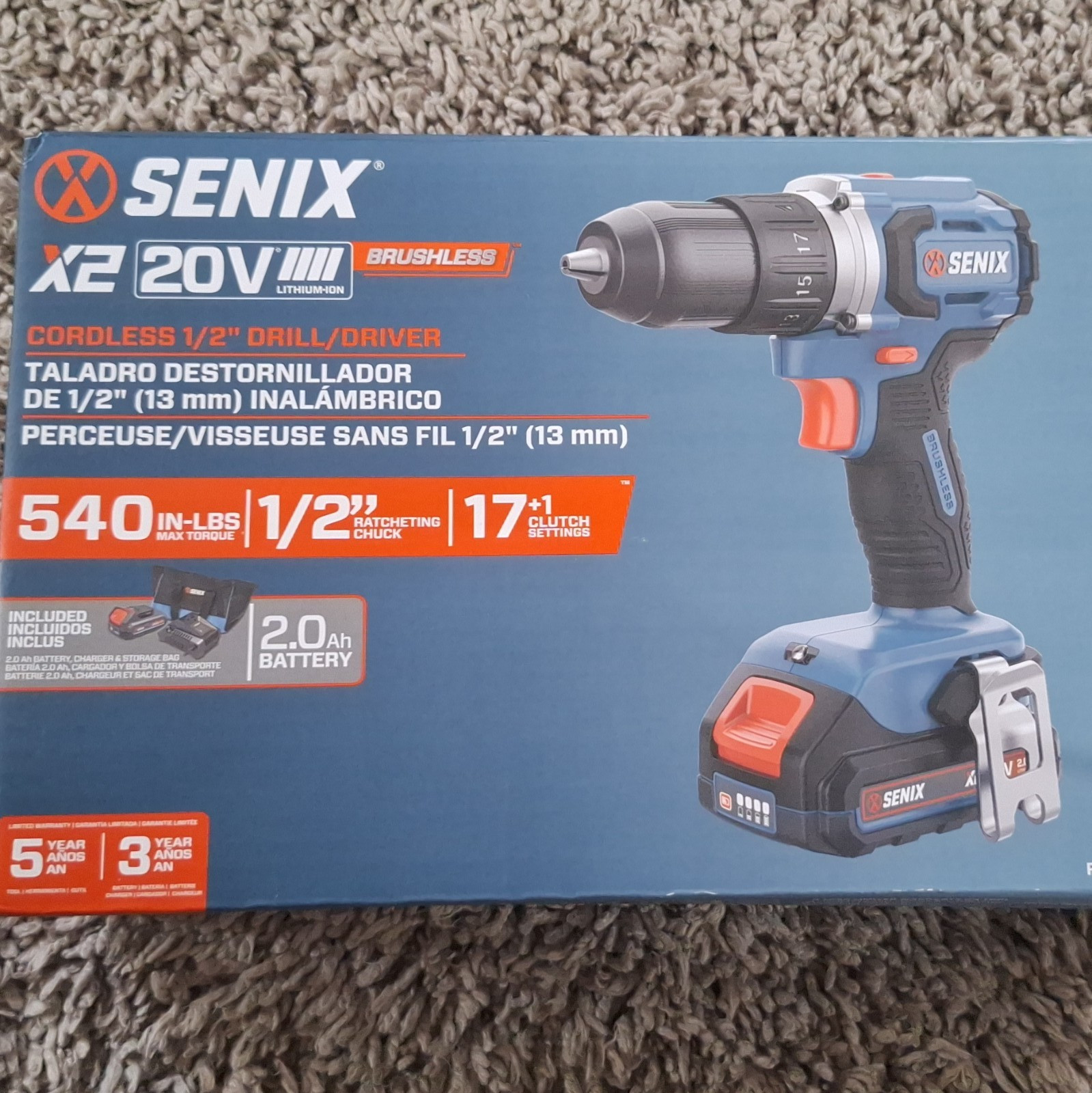 SENIX X2 20V Brushless Cordless 1/2&Prime; Keyless Drill/Driver 540in-lb PDHX2-M2