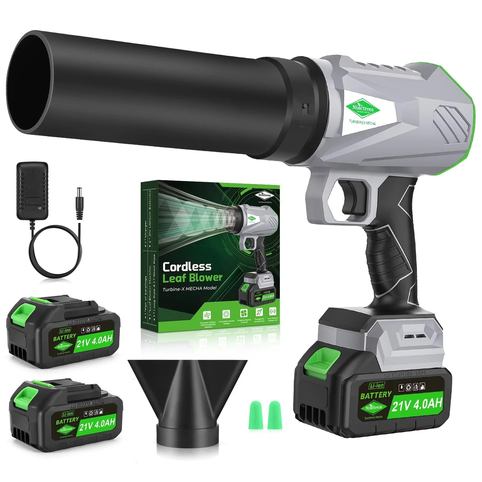 Ninetrees Electric Leaf Blower Cordless Turnbinex 21 Volt, Charger & 2-Batteries
