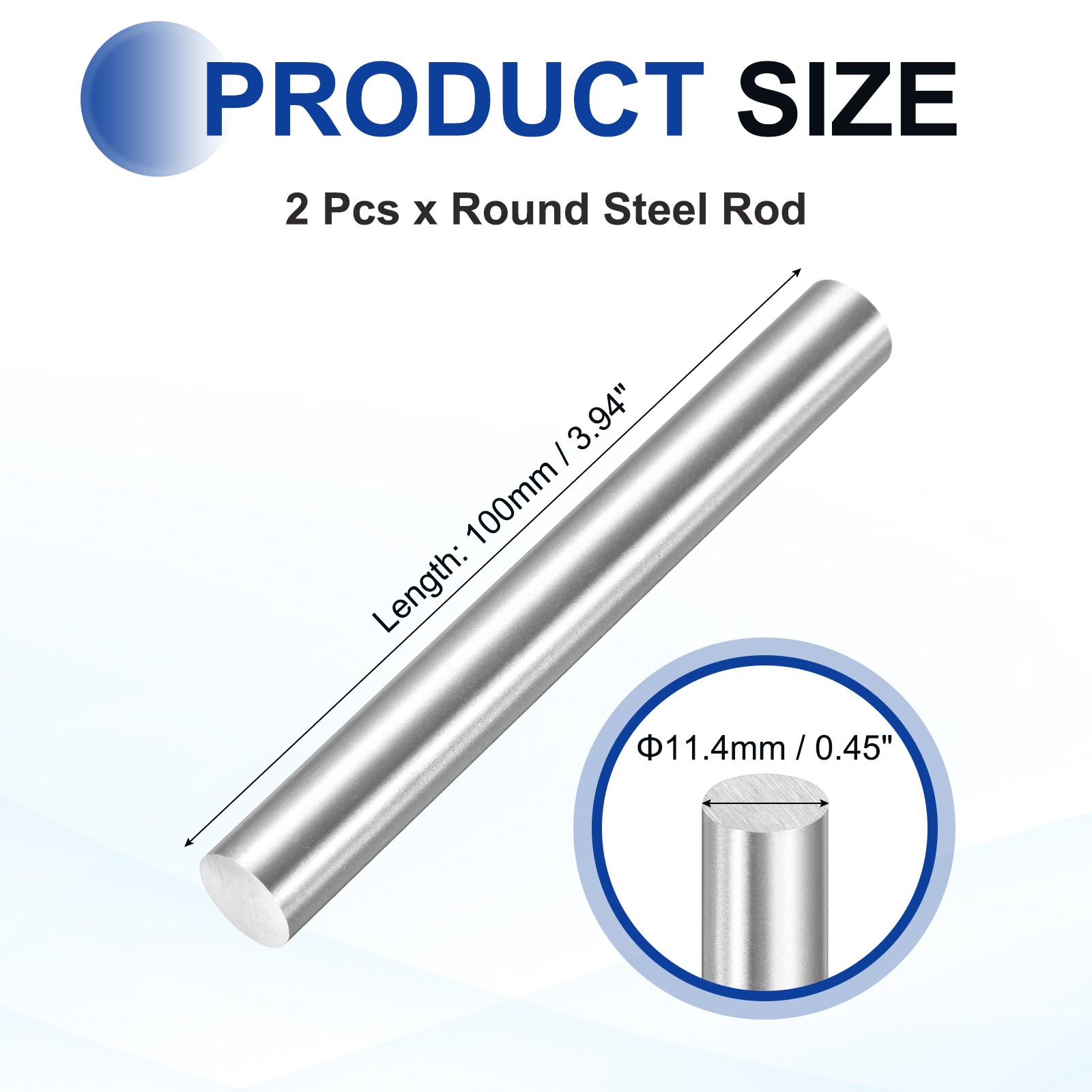 Round Steel Rod, 11.4mm x 100mm HSS Lathe Bar Stock Tool, 2 Pcs