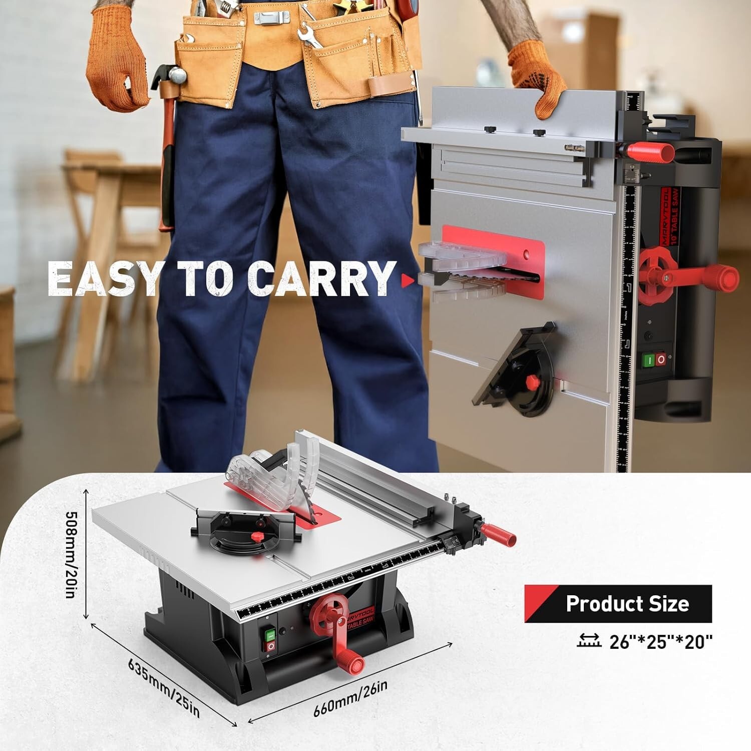 MarvTool 10&Prime; Table Saw 4600RPM 15AMP Corded Electric Cutting Machine Woodwork