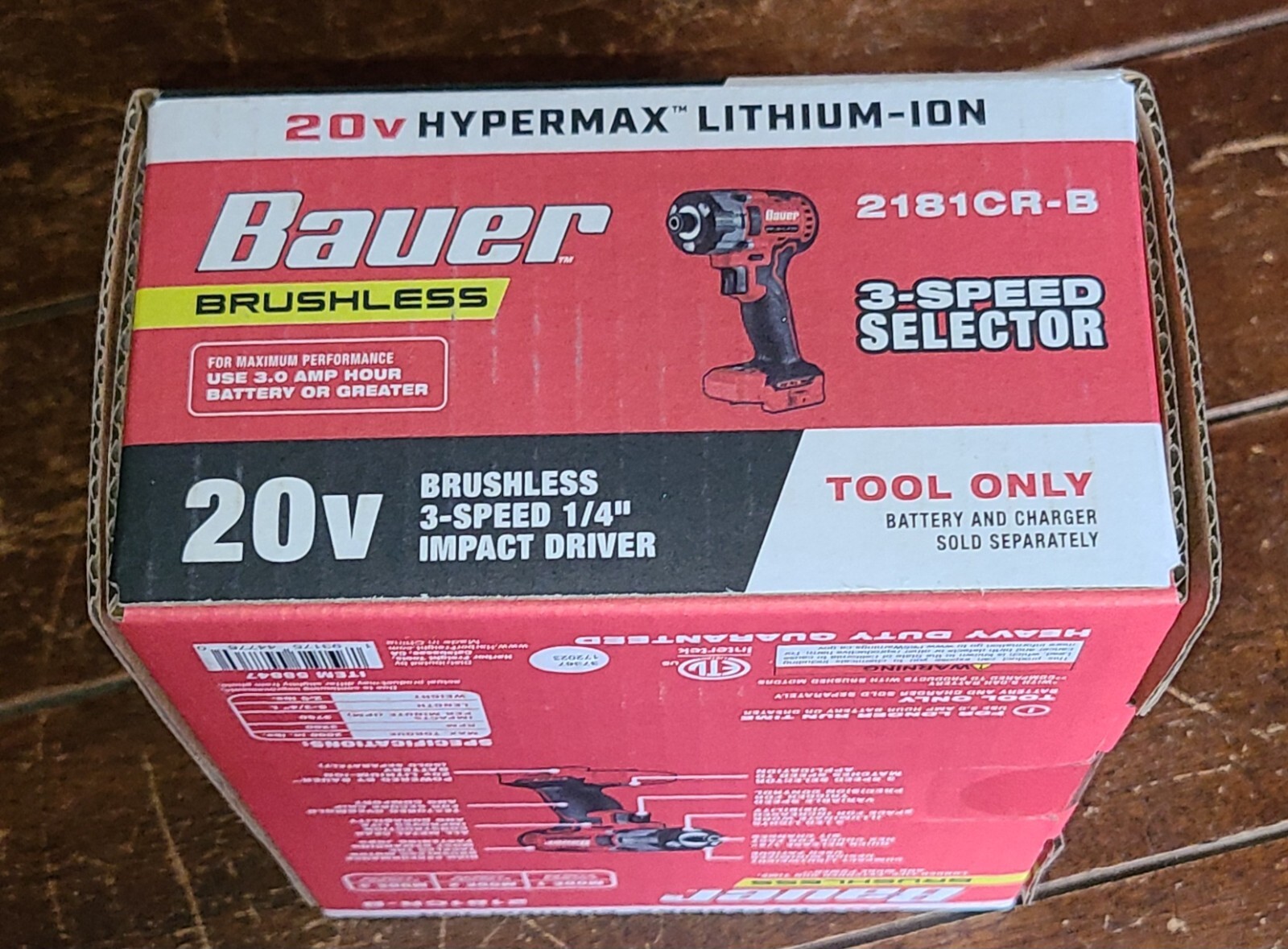 Bauer 20V Brushless 3 Speed 1/4&Prime; Impact Driver -Tool Only- Item #58847