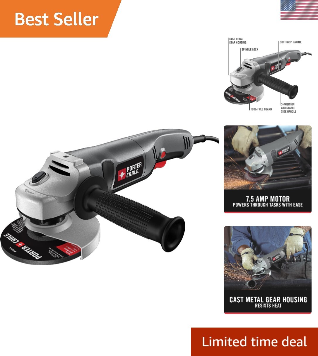 High-Performance Angle Grinder Tool with Soft Grip Handle for User Comfort