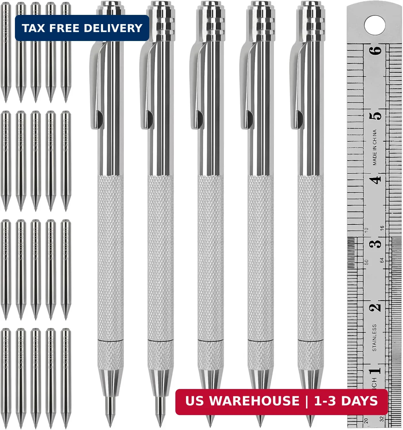 5 Pack Tungsten Carbide Scribe Pen with Magnet & 20 Replacement Tips, Scriber Ma