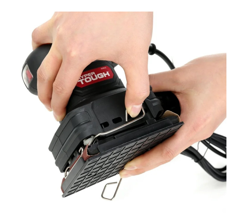Hyper Tough 2 Amp Corded 1/4 Sheet Palm Sander with Dust Bag, Vacuum Hose Adapte