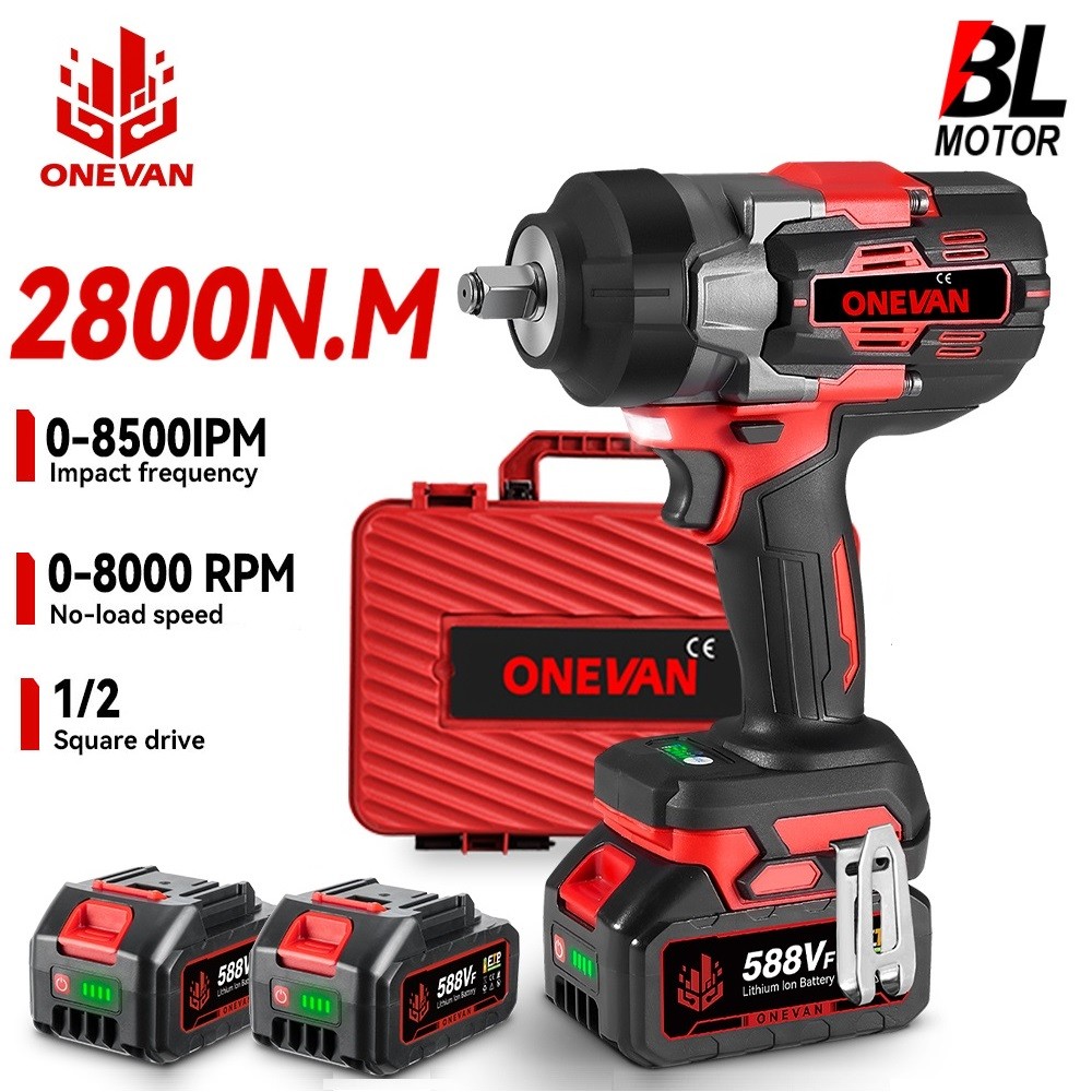 2800Nm 1/2&Prime; Brushless Compact Impact Wrench Electric Driver Gun w/Battery & Case