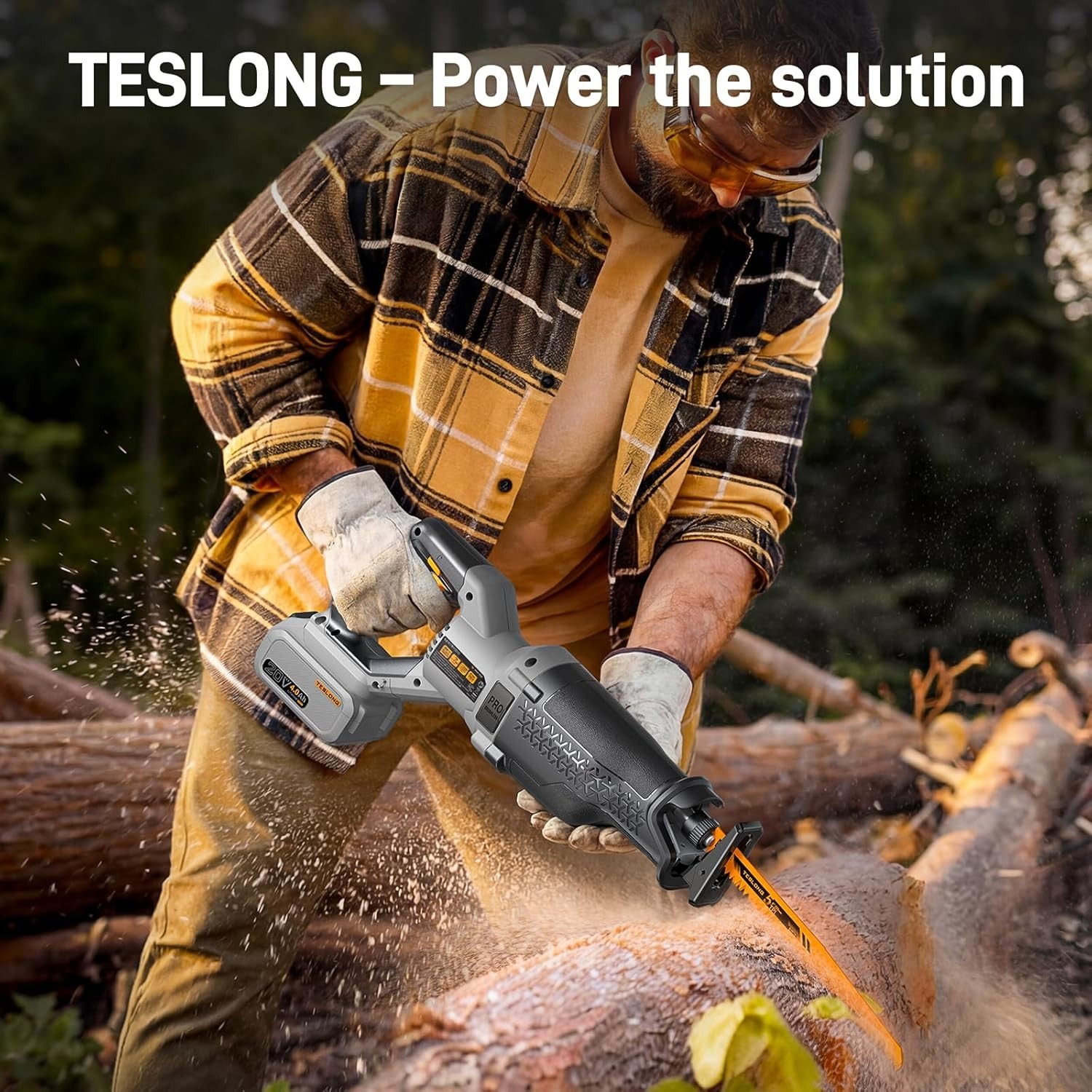 Teslong 20V Brushless Variable Speed Reciprocating Saw with 4000mAh Battery