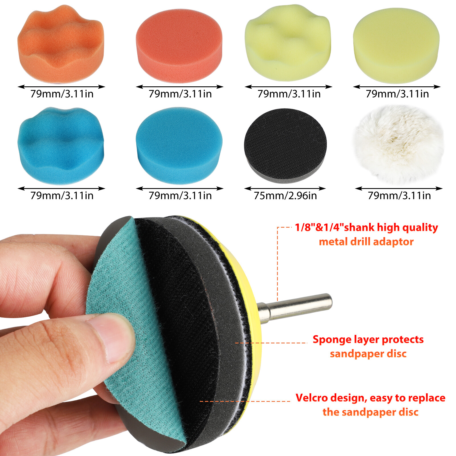 132Pcs 3&Prime; Sanding Discs Foam Buffering Sponge Pad Sander Paper + Drill Adapter