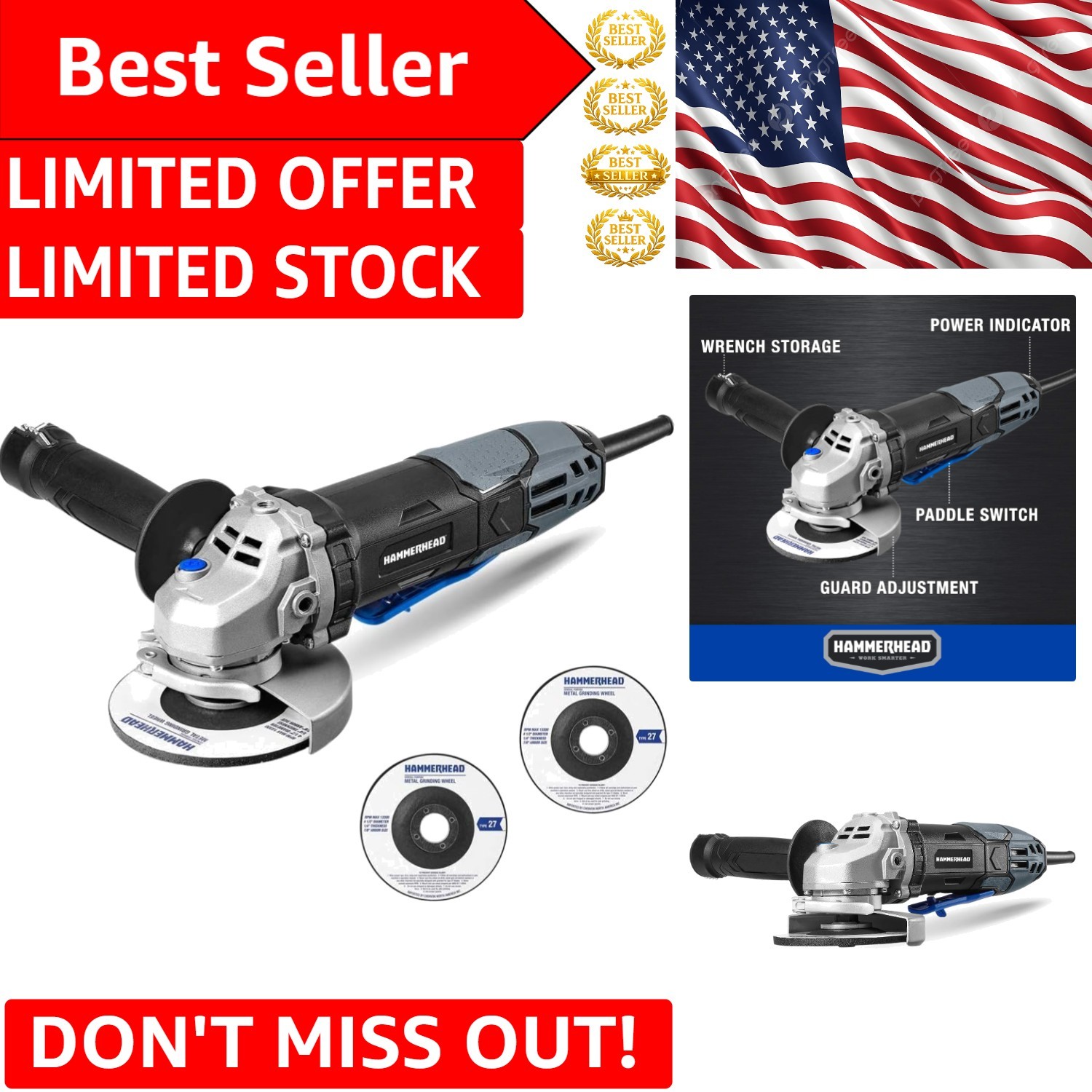 Heavy-Duty 6-Amp 4-1/2 Inch Angle Grinder – Perfect for Metal and Wood Cutting