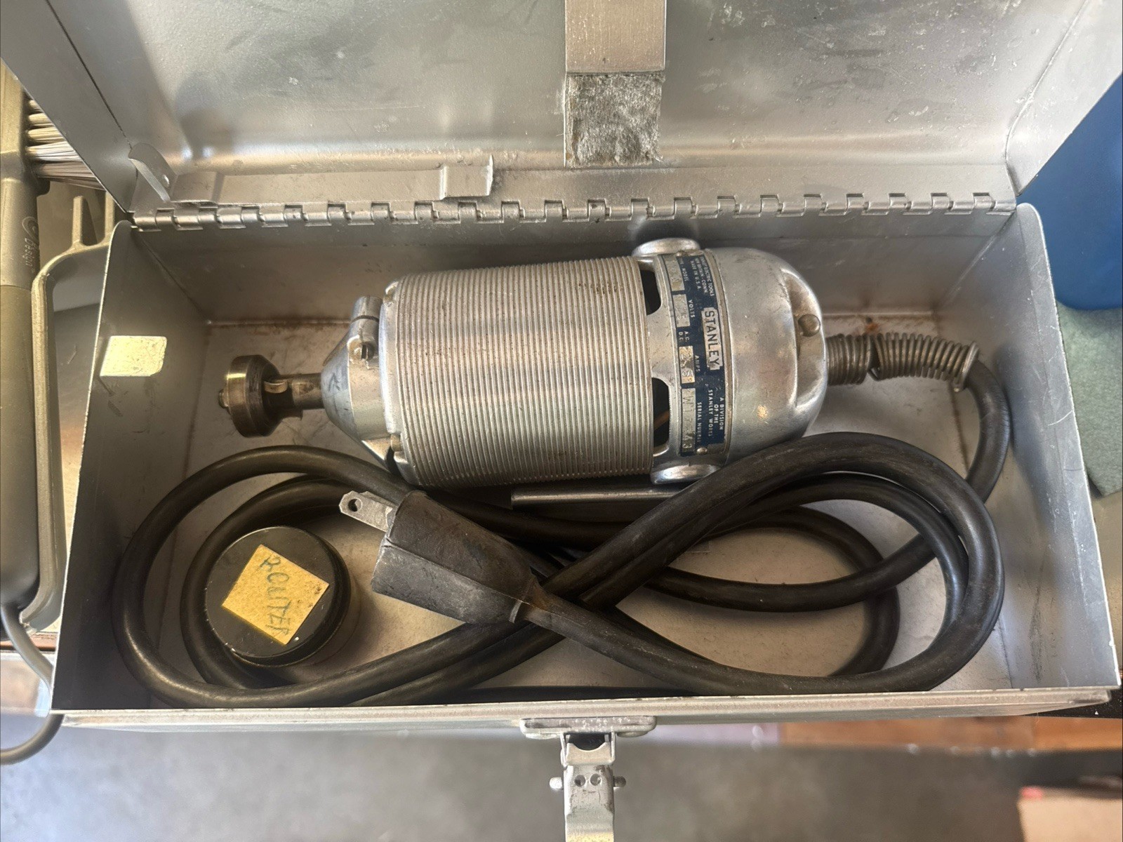 Vintage Stanley Electric Router S14-A In Original Metal Box With Extra Blades