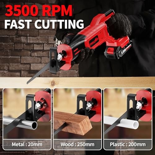 Cordless Brushless Reciprocating Saw Kit 2 Batteries 4 Blades Red 3500 SPM