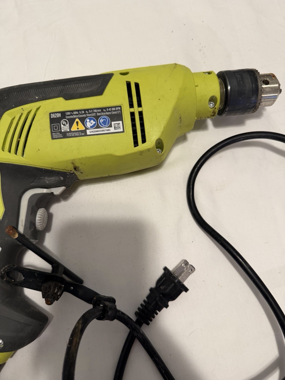 Ryobi D620H 120V Corded Drill/Driver Keyed Chuck w/ Chuck Key Green/Black