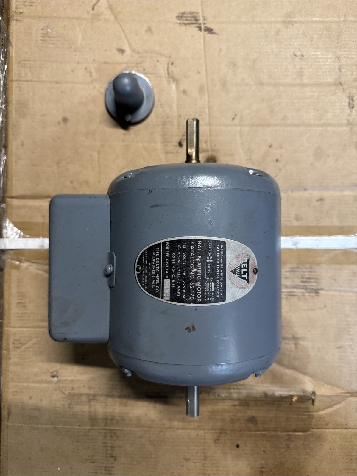 Delta Milwaukee Electric Motor 62-170 115V 1725 RPM 1/3 Hp