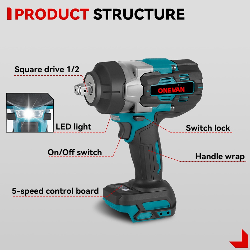 2800Nm Electric Impact Wrench Gun 1/2 » Brushless High Power Driver +2 Battery