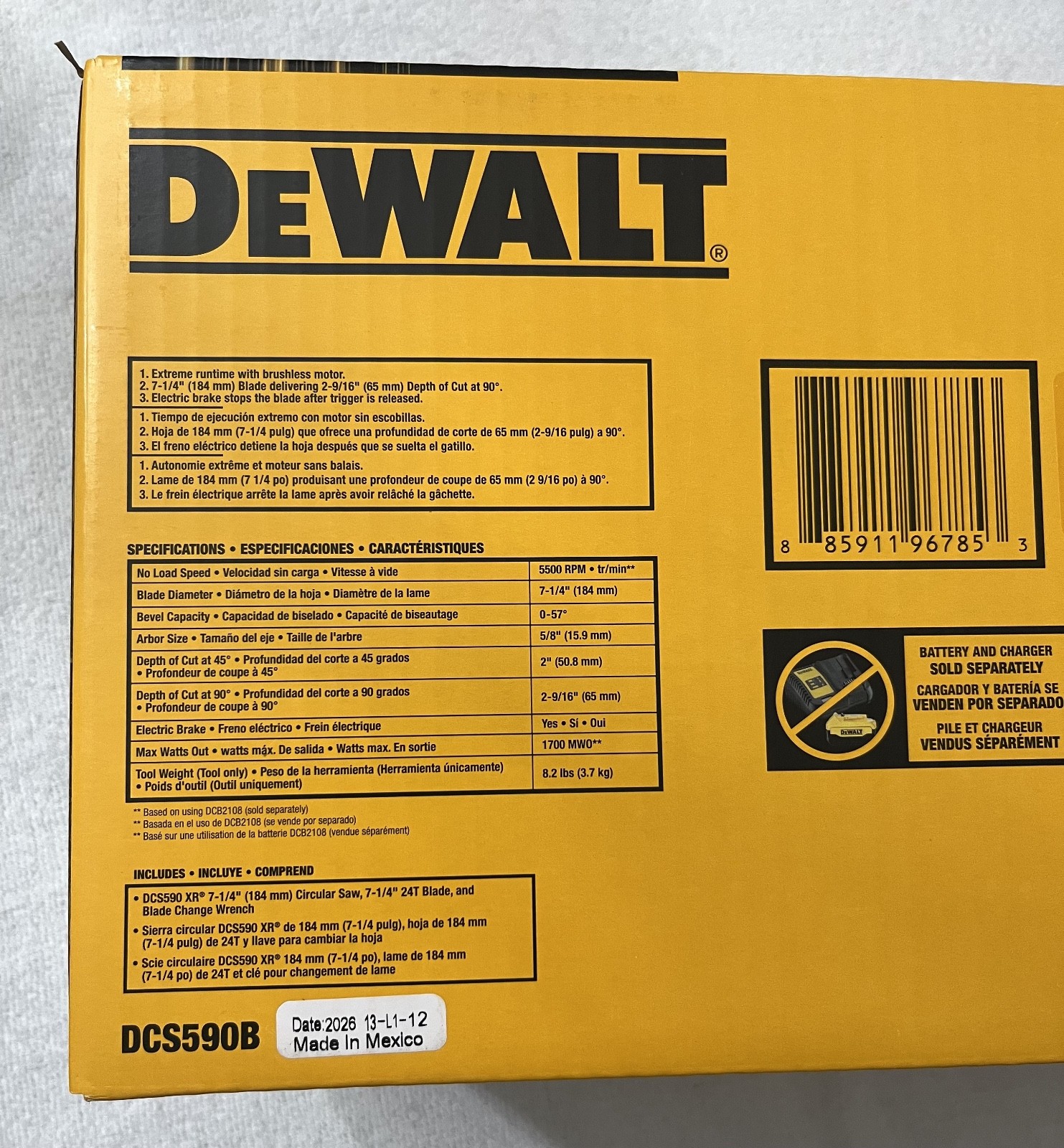 New Dewalt DCS590B 20V 20 Volt Max XR 7-1/4” Brushless Circular Saw W.Blade NIB