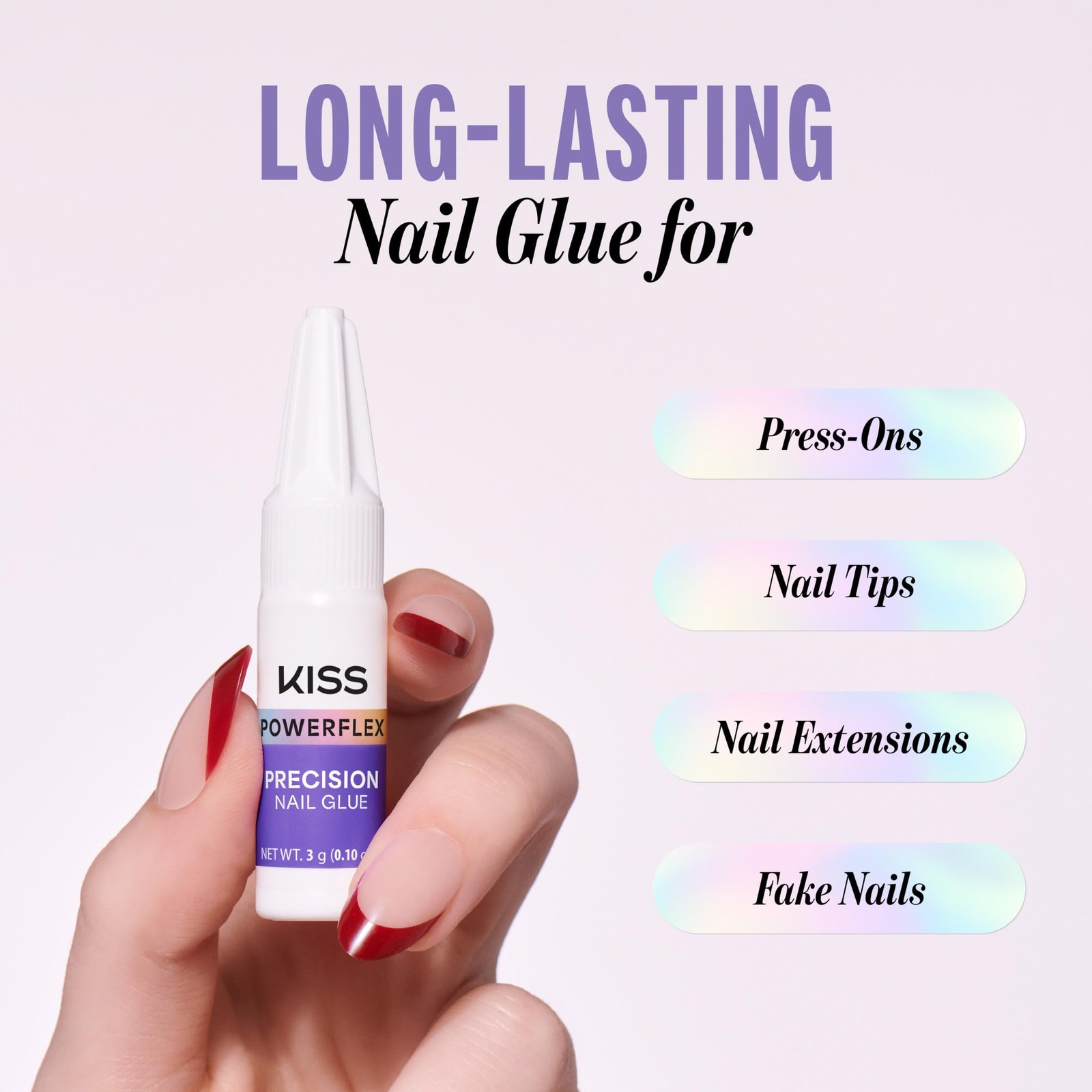 Kiss PowerFlex Precision Nail Glue for Press Ons, 0.10 Oz (Pack of 1), Clear