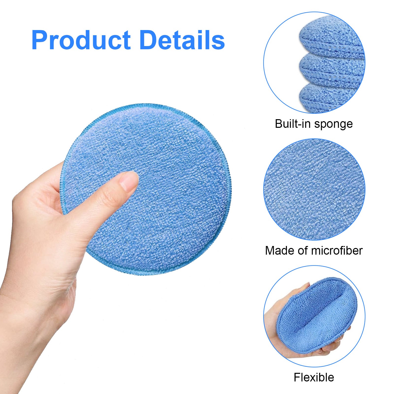 20× 5&Prime; Microfiber Wax Applicator Pads Car Detailing Foam Sponge Polish Pad Blue