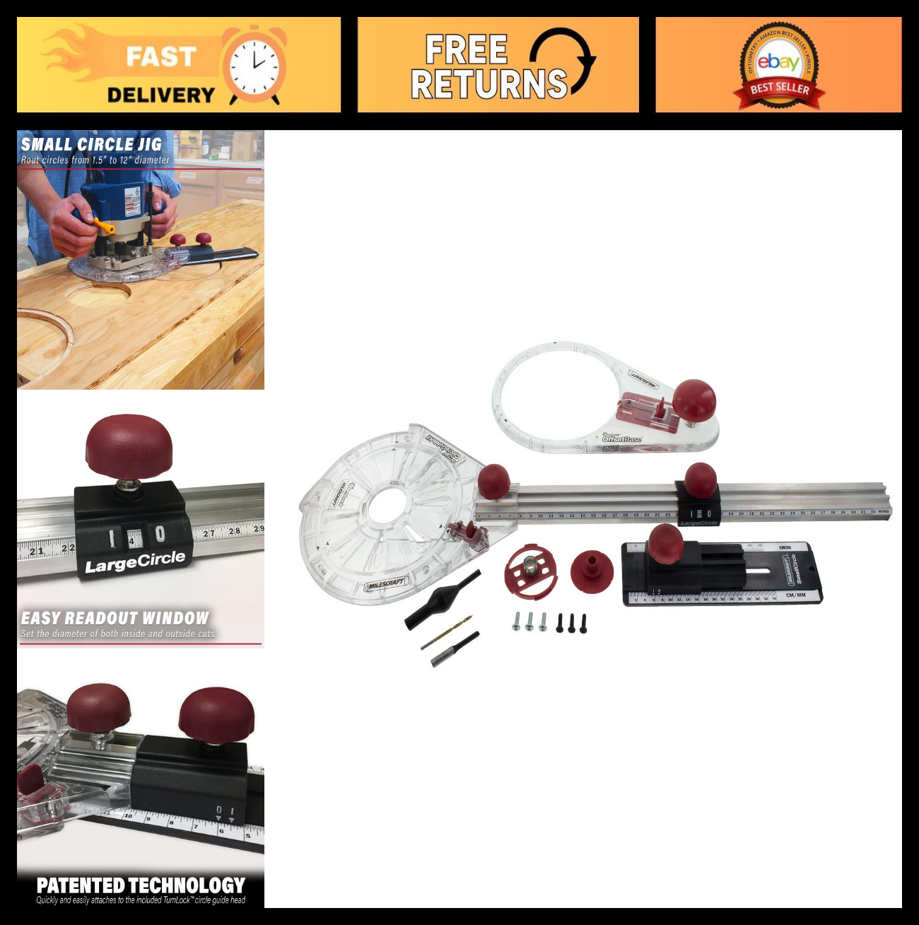 Precision Router Circle Cutting Jig Kit – Cut Circles 1.5&Prime; to 52&Prime; – Offset Base