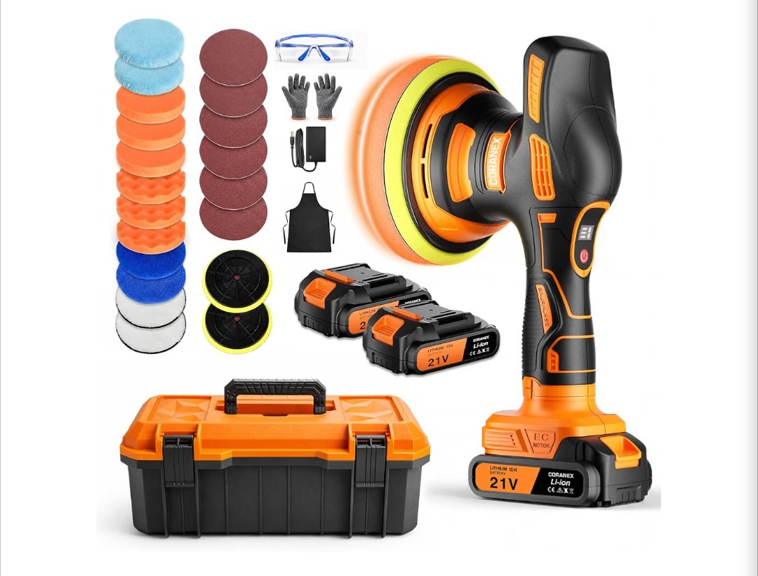 CARS 8-SPEED CORDLESS CAR BUFFER POLISHER KIT, 28 PCS COMPLETE KIT