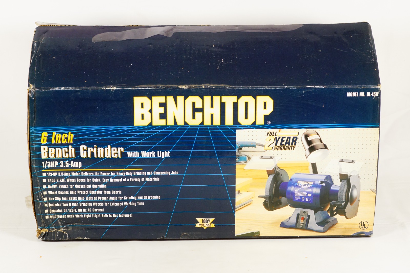 Vintage BENCHTOP GL-150 Bench Grinder 6&Prime; With Light Fixture 1/3HP NEW OPEN BOX!